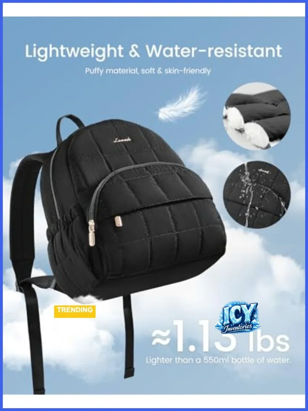 Quilted Puffer Mini Backpack Purse Women Anti-Theft Water Bottle Pockets